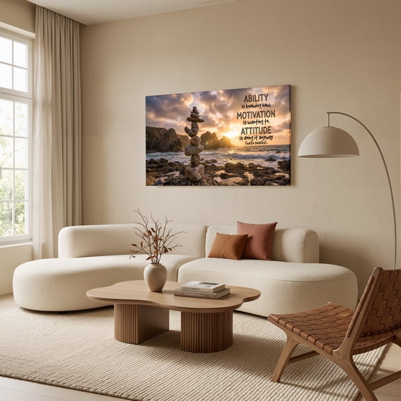 1.5-Inch Thick Canvas Print Wall Art for Living Room, Bedroom, Office or Entryway – Decorative Wall Decor with Sunset Rock Stack Ocean View Motivational Quote -58 x 28 x 1.5 in