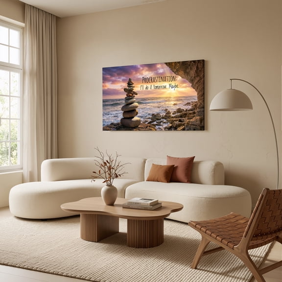 1.5-Inch Thick Canvas Print Wall Art for Living Room, Bedroom, Office or Entryway – Decorative Wall Decor with Sunset Rocks Ocean Cave Sky Text -58 x 28 x 1.5 in