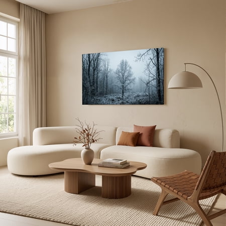 1.5-Inch Thick Canvas Print Wall Art for Living Room, Bedroom, Office or Entryway – Decorative Wall Decor with Winter Forest Frosty Trees Misty Landscape -32 x 16 x 1.5 in