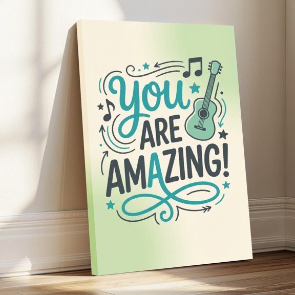 1.5-Inch Thick Canvas Print Wall Art for Living Room, Bedroom, Office or Entryway – Decorative Wall Decor with You Are Amazing Music Guitar Stars -28x40x1.5 in