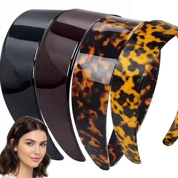 1.5 Inch Thick Tortoise Shell Headband with Teeth, Wide Non-Slip Plastic Headband for Women (4PC)