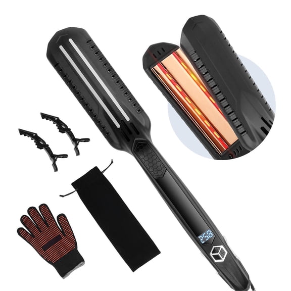 1.5 Inch Titanium Flat Iron Dual Infrared Hair Straightener with LCD Display 19 Temp Levels 210 to 450 F Fast Heating for Salon Home Travel