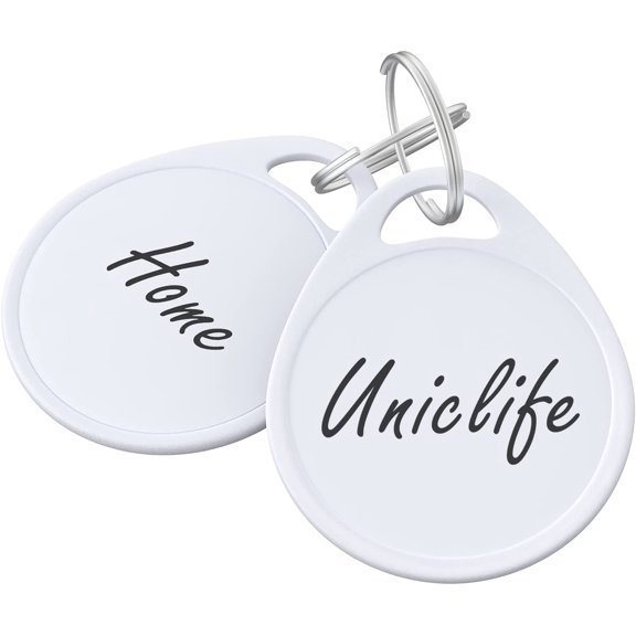 1.5 Inch Tough Plastic Key Tags Sturdy Round White Item Identifiers with Blank Paper Label Stickers and Split Rings, 50 Pack