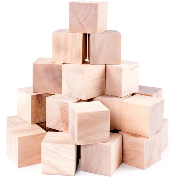 1.5" Inch Unfinished Wood Blocks Cubes for Arts & Crafts DIY Projects (24 Pieces)