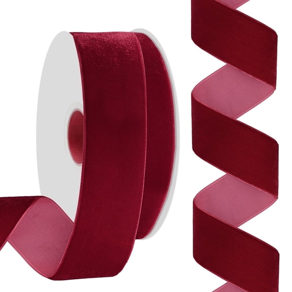 1.5 Inch Velvet Ribbon, 20 Yards Single Face Thin Ribbon burgundy