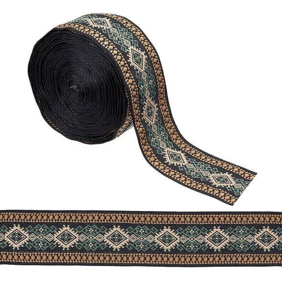 1.5 Inch Vintage Jacquard Ribbon Ethnic Style Embroidery Polyester Ribbons Rhombus Pattern Fabric Trim for DIY Sewing Crafts Clothing Embellishments Home Party Decoration 5 Yards diy