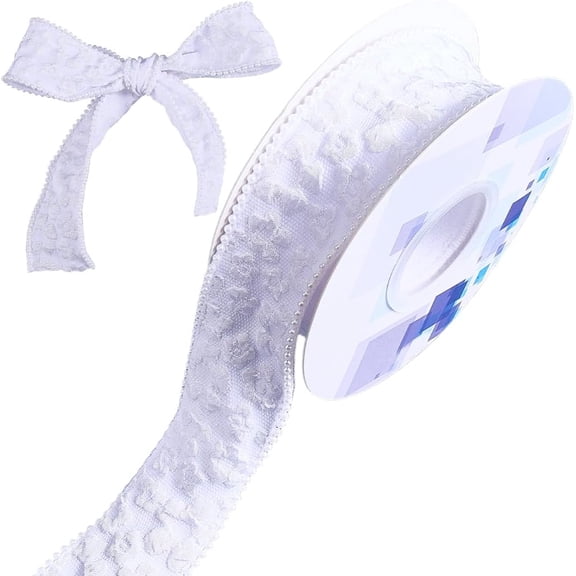 1.5 Inch White Fishtail 3D Flower Pattern Pearl Edge Bead Chiffon Fabric Ribbons Spring Floral Ribbon with Pearls Trim Bulk Roll