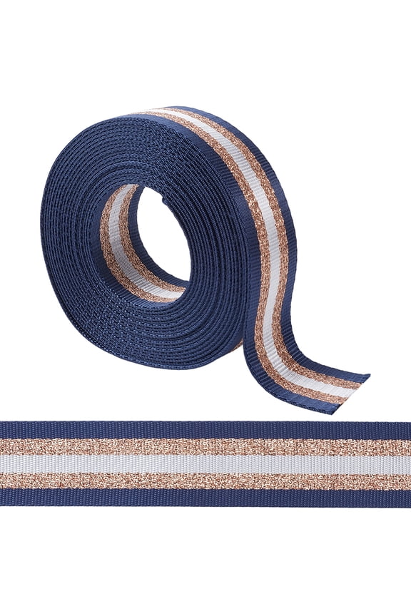 1.5 Inch Wide Striped Nylon Webbing Heavy Duty Webbing Strap 5 Yards Metallic Gold White Stripes Backpack Straps Prussian Blue Nylon Belt for DIY