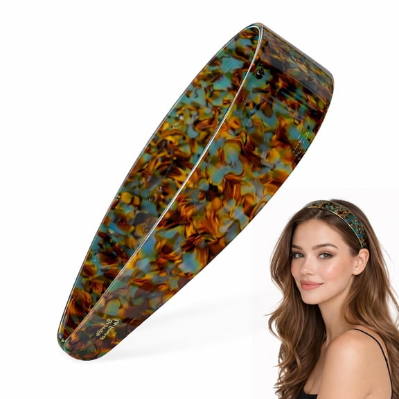 1.5-Inch Wide Tortoise Shell Headband, Thick Acetate Leopard Print Hair Band with Inner Teeth for Secure All-Day Wear