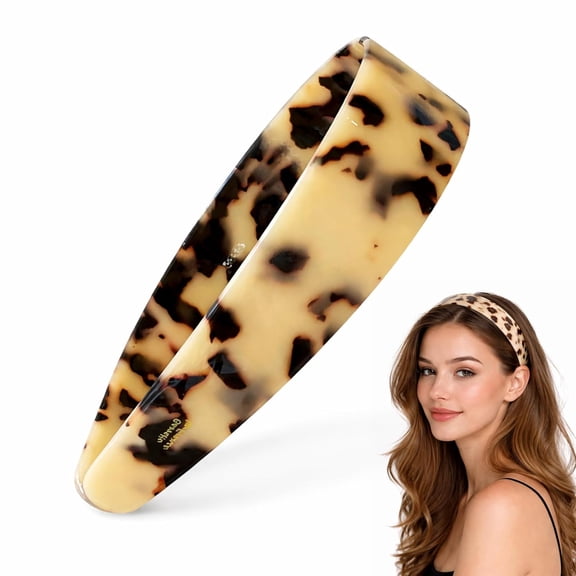 1.5-Inch Wide Tortoise Shell Headband, Thick Acetate Leopard Print Hair Band with Inner Teeth for Secure All-Day Wear