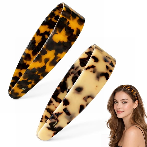 1.5-Inch Wide Tortoise Shell Headband, Thick Acetate Leopard Print Hair Band with Inner Teeth for Secure All-Day Wear