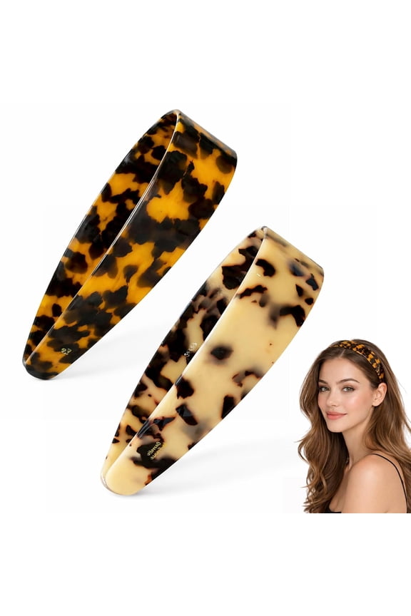 1.5-Inch Wide Tortoise Shell Headband, Thick Acetate Leopard Print Hair Band with Inner Teeth for Secure All-Day Wear