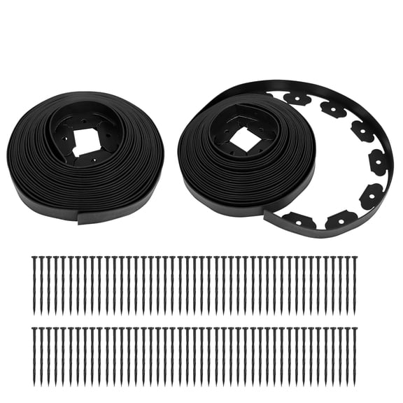 1.5 Inch x 100FT Garden Edging Kit with 90 Spikes for Landscaping, Plastic Lawn Edging Border for Flower Beds, Pathways, Black