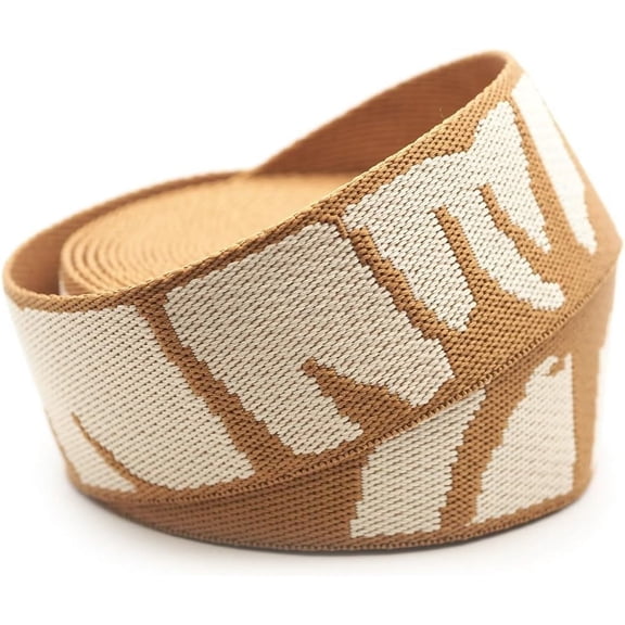 1.5 Inches Cotton Poly Webbing Strap, Nature Leaf Pattern Heavy Webbing for Arts and Crafts, Bag Strap (Brown Ivory x 5 Yards)