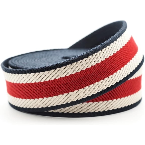 CRAFTME STUDIO Cotton Webbing Strap, Spiral Pattern Heavy Webbing for Bags, Sewing & Crafts (1.5 Inches x 5 Yards, Navy-Red-Ivory)