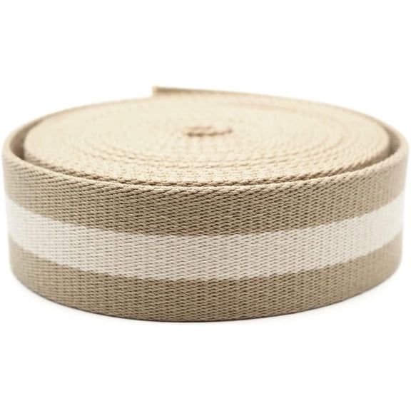 CRAFTME STUDIO Cotton Webbing Strap, Two-Tone Heavy Webbing for Bags, Sewing & Crafts (1.5 Inches x 5 Yards, Ivory-Tan)