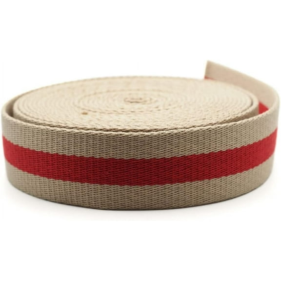 CRAFTME STUDIO Cotton Webbing Strap, Two-Tone Heavy Webbing for Bags, Sewing & Crafts (1.5 Inches x 5 Yards, Red-Tan)