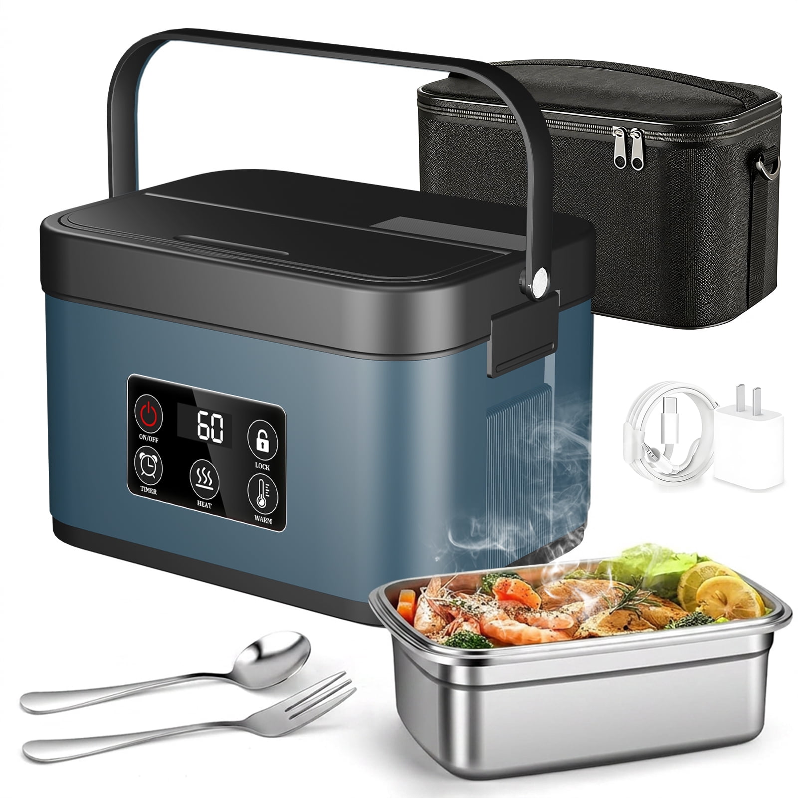 Jinghua 1.5 L Rechargeable Electric Heated Lunch Box Self-Heating Lunch Box Insulated Lunch Box for Work Travel Car Office School