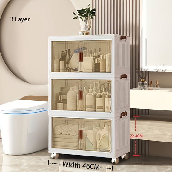 1-5 Layer Extra Large Foldable Storage Cabinet with Door - Stackable Organizer for Shoes, Clothes, Books, Sundries, Home Office Kitchen Bathroom Closet