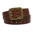thumbnail image 1 of 1.5" Leather Belt with double-prong Brass Buckle & Snap-On Strap for Men and Women, 1 of 2