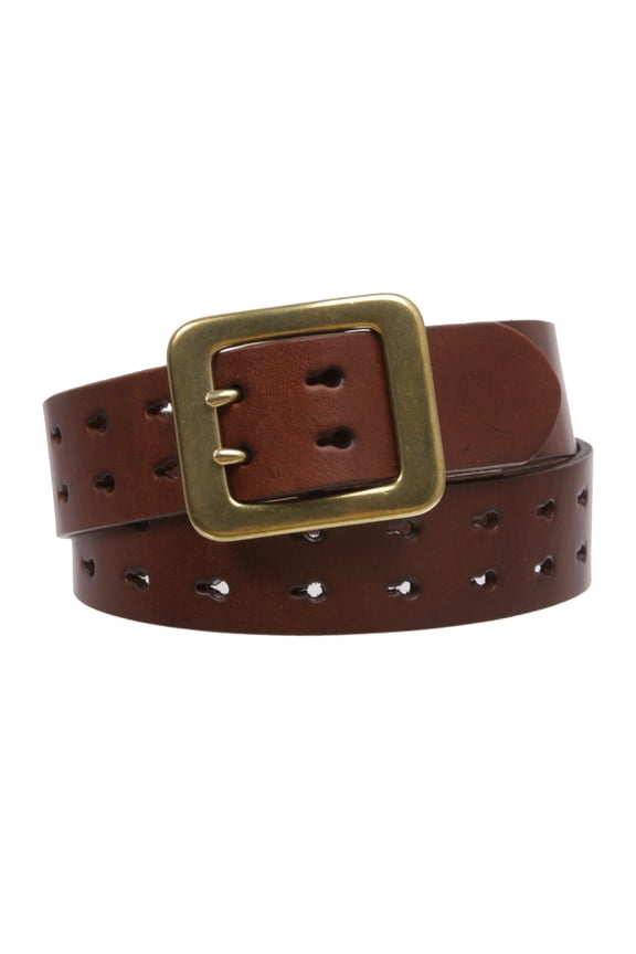 1.5" Leather Belt with double-prong Brass Buckle & Snap-On Strap for Men and Women