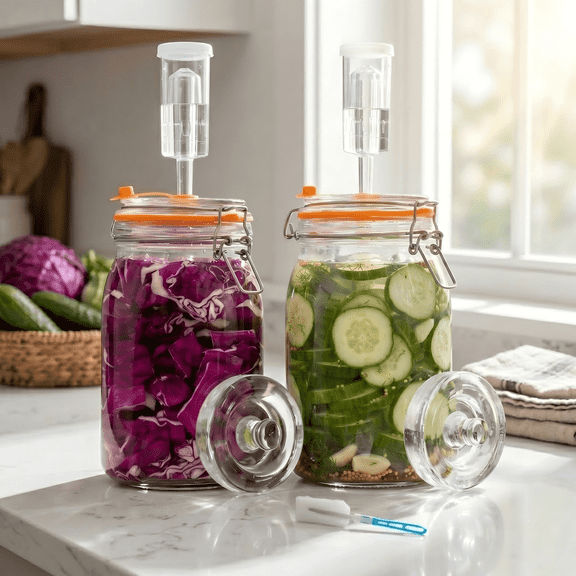 Wuxiuli 2 Pack Glass Fermentation Jars 1.5 Lite, Mason Jars for Pickling Kimchi Sauerkraut