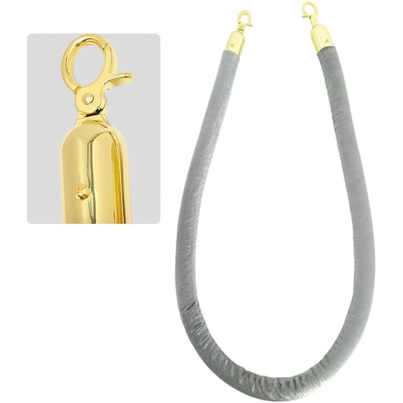 1.5 M Gray Velvet Stanchion Rope, 1pc 2pcs 4pcs VIP Stanchion Post Ropes Safety Barriers, Crowd Control Rope Barrier System for Event Decoration (Color : Gold Hook, Size : 1PC)