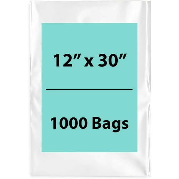 1.5 Mil Clear Flat Open Top Poly Bags LDPE Packaging - 12"X30" & (1000 Bags)