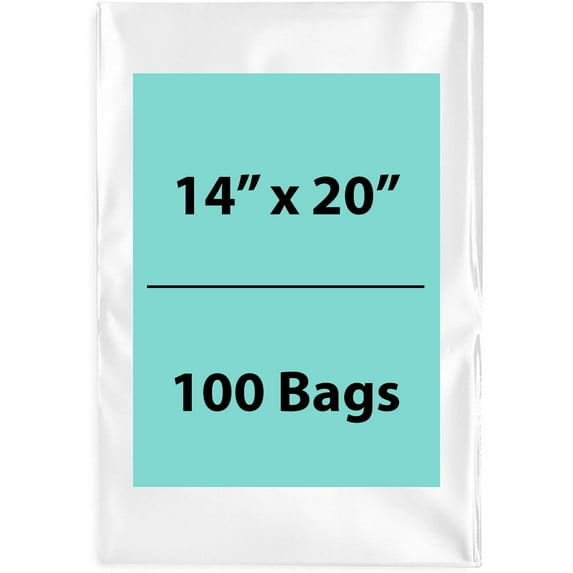 1.5 Mil Clear Flat Open Top Poly Bags LDPE Packaging - 14"X20" & (100 Bags)