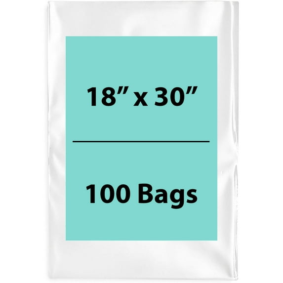 1.5 Mil Clear Flat Open Top Poly Bags LDPE Packaging - 18"X30" & (100 Bags)