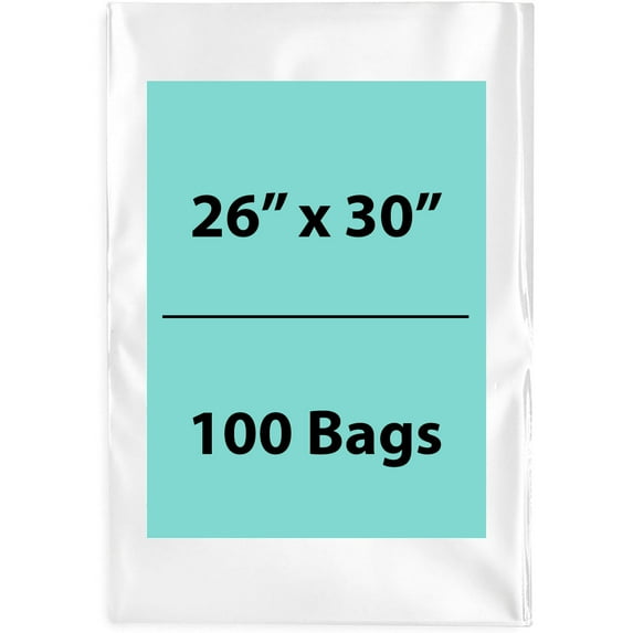 1.5 Mil Clear Flat Open Top Poly Bags LDPE Packaging - 26"X30" & (100 Bags)