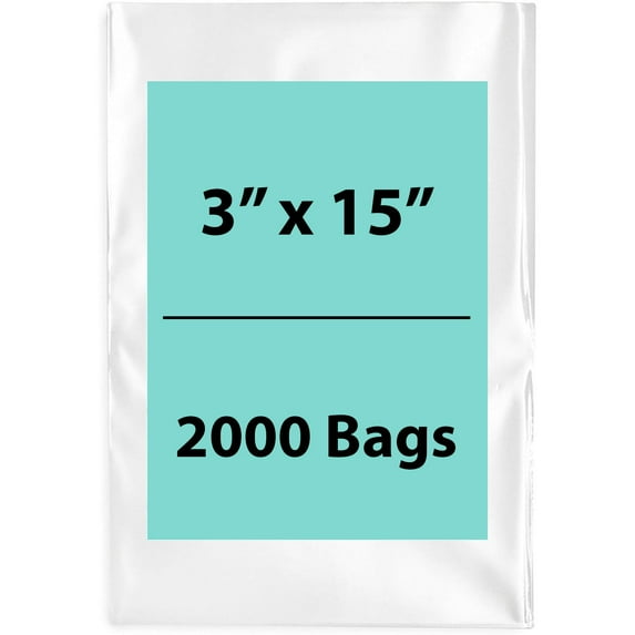 1.5 Mil Clear Flat Open Top Poly Bags LDPE Packaging - 3"X15" & (2000 Bags)