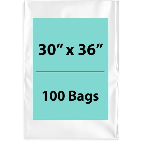 1.5 Mil Clear Flat Open Top Poly Bags LDPE Packaging - 30"X36" & (100 Bags)