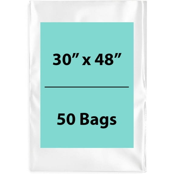 1.5 Mil Clear Flat Open Top Poly Bags LDPE Packaging - 30"X48" & (50 Bags)