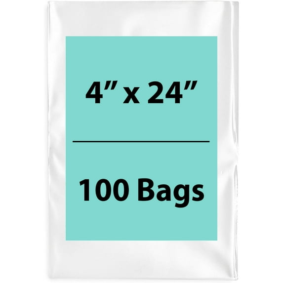 1.5 Mil Clear Flat Open Top Poly Bags LDPE Packaging - 4"X24" & (100 Bags)