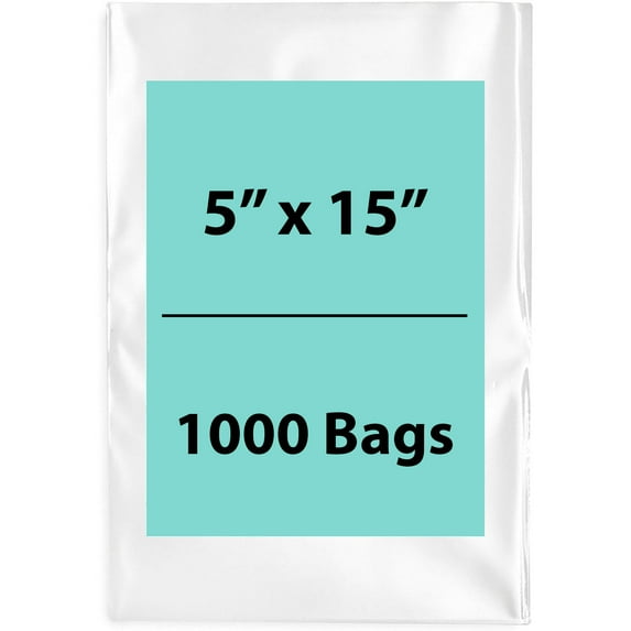 1.5 Mil Clear Flat Open Top Poly Bags LDPE Packaging - 5"X15" & (1000 Bags)