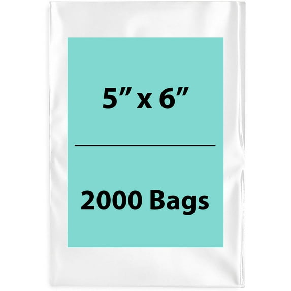 1.5 Mil Clear Flat Open Top Poly Bags LDPE Packaging - 5"X6" & (2000 Bags)
