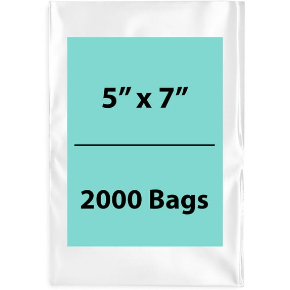 1.5 Mil Clear Flat Open Top Poly Bags LDPE Packaging - 5"X7" & (2000 Bags)