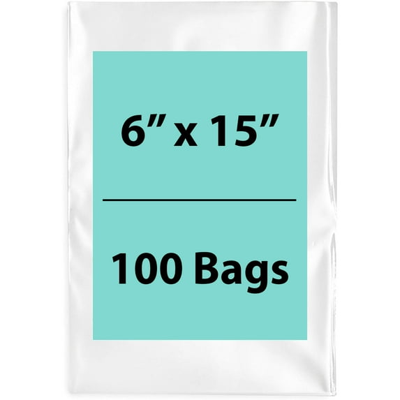 1.5 Mil Clear Flat Open Top Poly Bags LDPE Packaging - 6"X15" & (100 Bags)