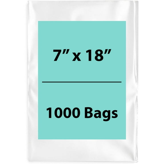1.5 Mil Clear Flat Open Top Poly Bags LDPE Packaging - 7"X18" & (1000 Bags)