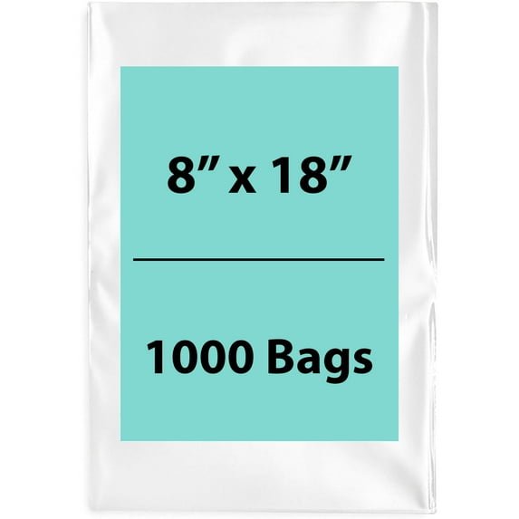 1.5 Mil Clear Flat Open Top Poly Bags LDPE Packaging - 8"X18" & (1000 Bags)