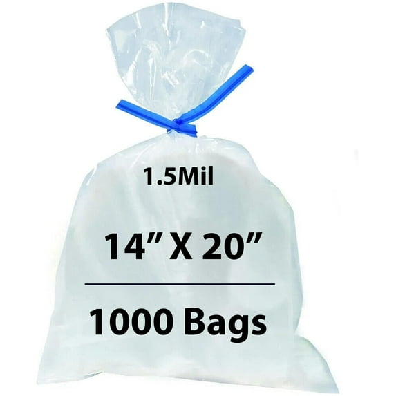 1.5 Mil Clear Flat Open Top Poly Polypropylene Bags - 14x20 & (1000 Bags)