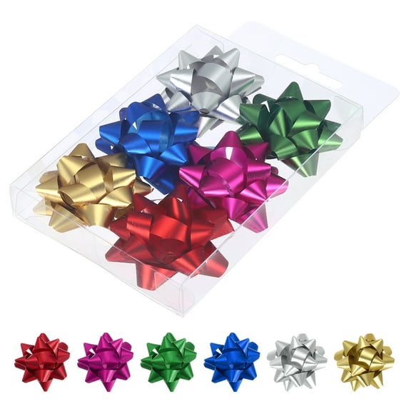 Uxcell 6Pcs Mini Star Gift Bows, Small Christmas Metallic Gift Wrapping Self-Adhesive Bows for Holiday Weddings Birthday Matte Mixed Color