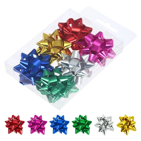 Uxcell 6Pcs Mini Star Gift Bows, Small Christmas Metallic Gift Wrapping Self-Adhesive Bows for Holiday Weddings Birthday Glossy Mixed Color