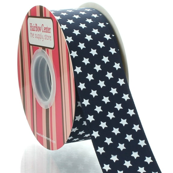 1.5" Navy with White Stars Grosgrain Ribbon 25yd