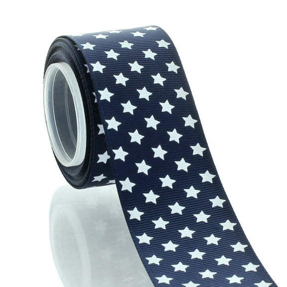 1.5" Navy with White Stars Grosgrain Ribbon 5 Yard
