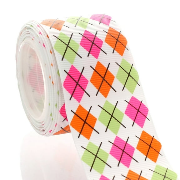 1.5" Orange Argyle Grosgrain Ribbon 5 Yard