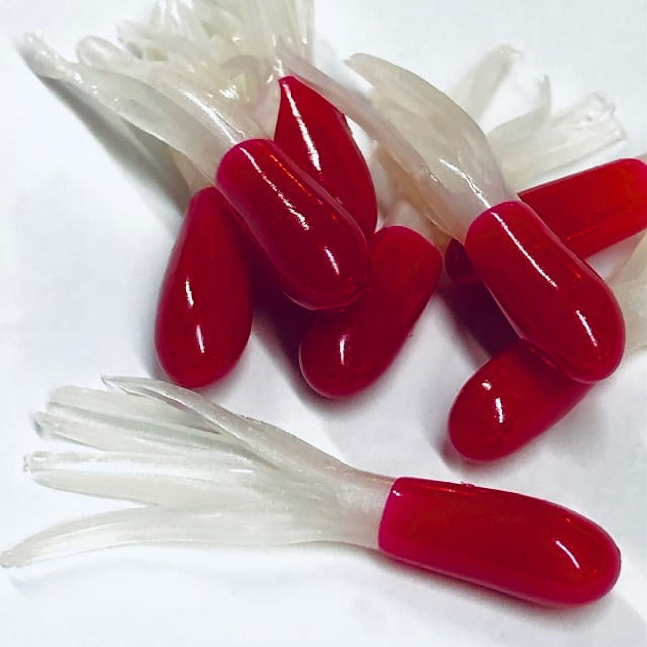 1.5 Original Crappie Tube Lures 50 Pack Red/White