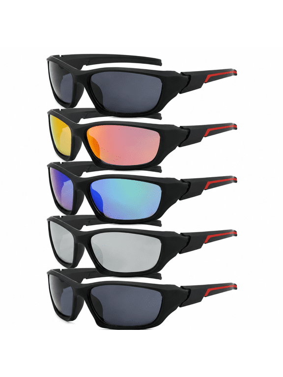 1-5 PACK Polarized Sports Sunglasses for Men Women, UV400 Protection Sunglasses Lightweight Wrap Around Sun Glasses for Cycling Running Driving Fishing Golf