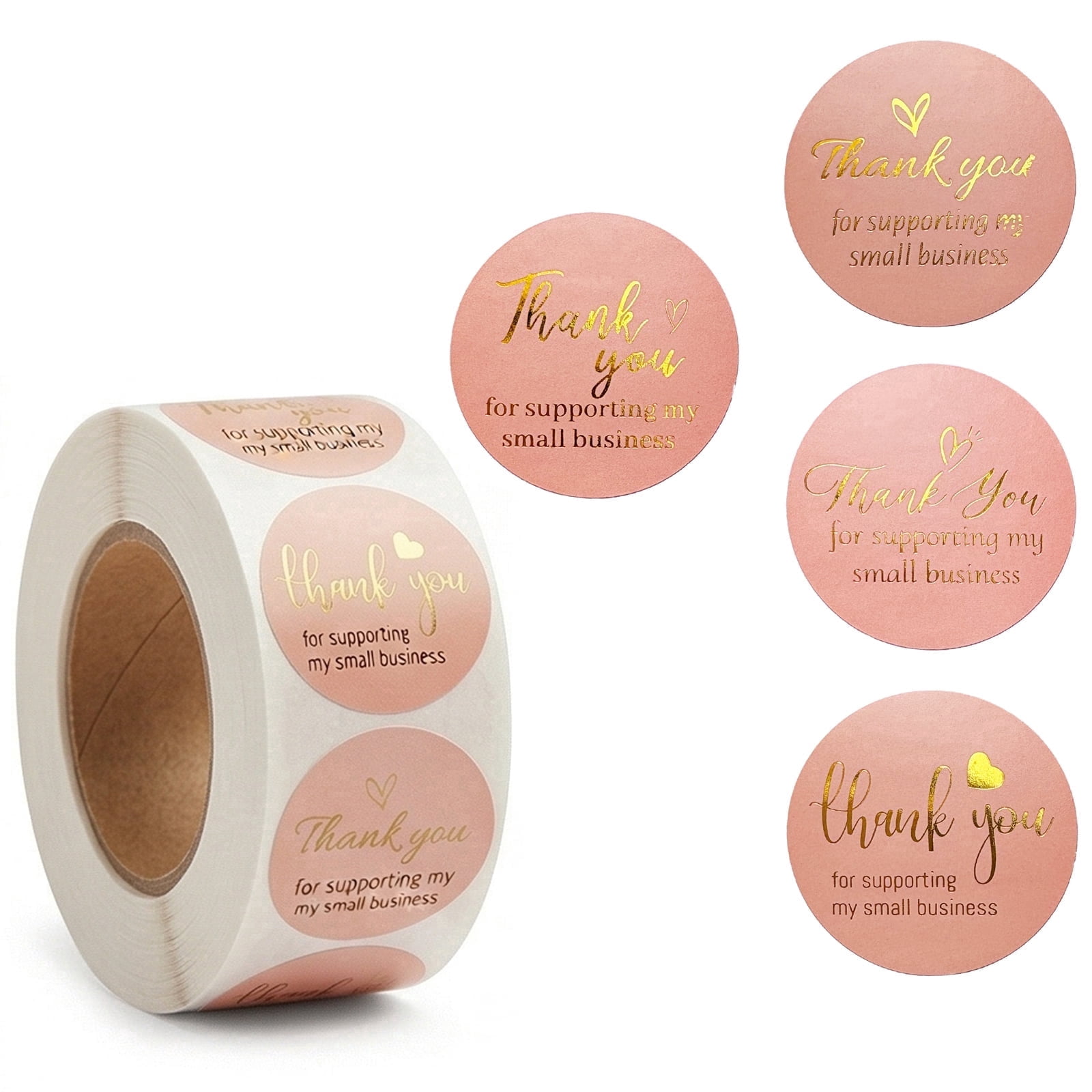 1.5" Pink & Gold Foil Thank You Stickers for Small Business - 500 ...